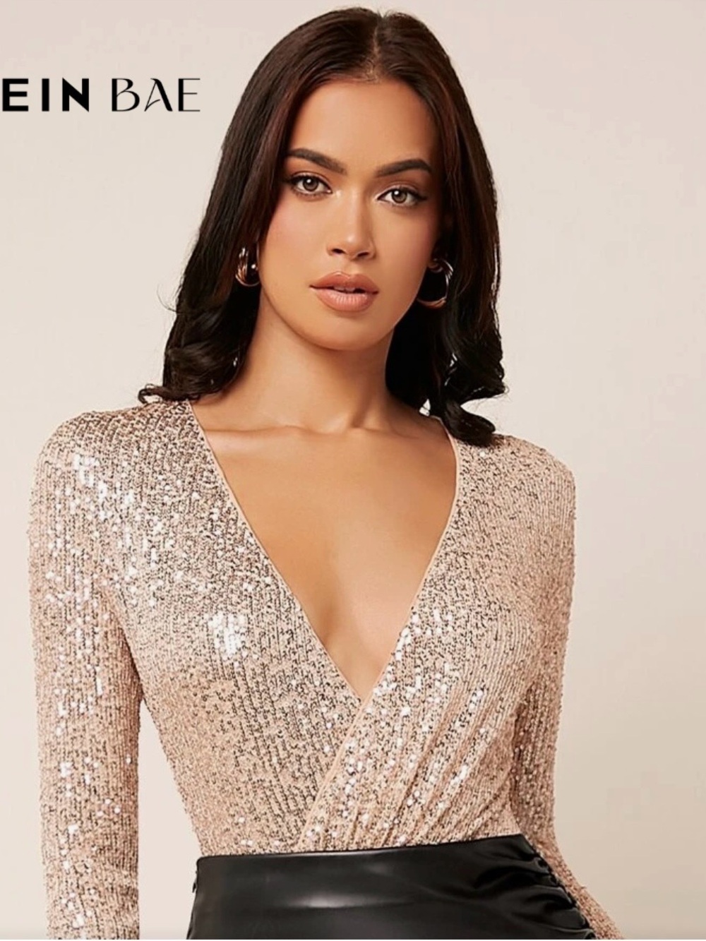 🌸S154 - Sequin Wrap Long-Sleeve Dress in Rose Gold💛🛍️